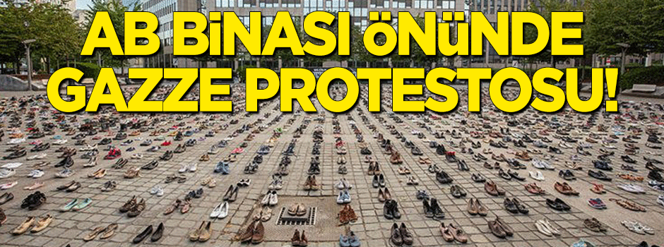 AB binası önünde ayakkabılı Filistin eylemi
